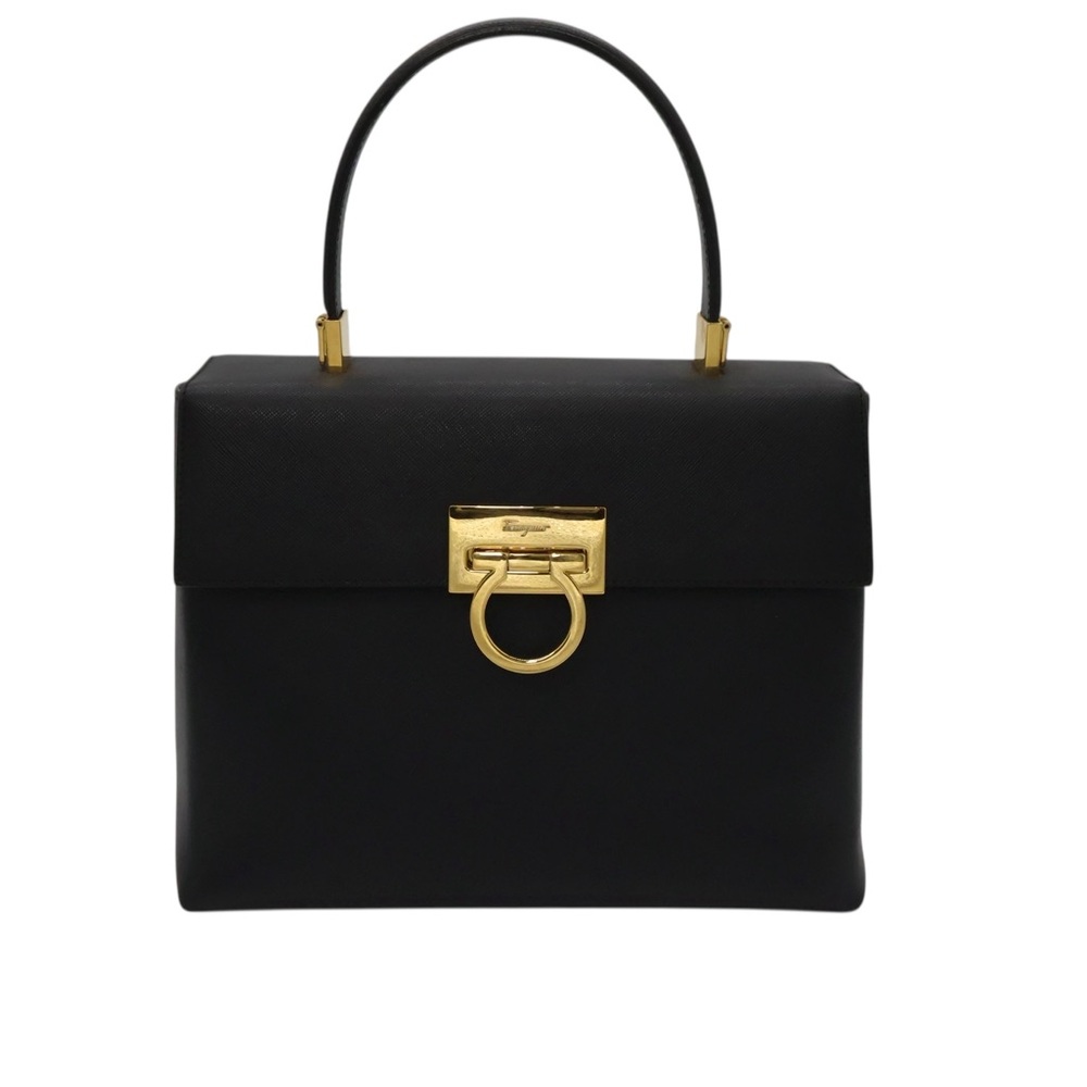 Salvatore Ferragamo Black and Gold Top Handle with Gancini Hardware Vintage